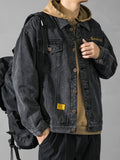 kkboxly  Men's Button Trendy Loose Denim Jacket, Men's Clothing For Spring Autumn