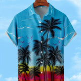 kkboxly  Coconut Tree Print Men's Casual Short Sleeve Hawaiian Shirt, Men's Shirt For Summer Vacation Resort Best Sellers