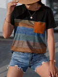 kkboxly  Color Block Pocket T-Shirt, Crew Neck Short Sleeve T-Shirt, Casual Every Day Tops, Women's Clothing