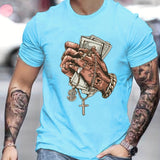 kkboxly  Trendy Pattern Print, Men's Graphic Design Crew Neck Active T-shirt, Casual Comfy Tees Tshirts For Summer, Men's Clothing Tops For Daily Gym Workout Running