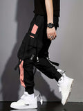 kkboxly kkboxly  Multi-pocket Ribbon Design, Men's Color Block Cargo, Trendy Comfy Jogger Pants