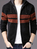 kkboxly  Block Color Warm Fleece Hooded Jacket, Men's Casual Slightly Stretch Zip Up Jacket Coat For Fall Winter