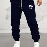 kkboxly  Letter / Coconut Tree Print Drawstring Sweatpants Loose Fit Pants Men's Casual Slightly Stretch Joggers For Winter Autumn Running Jogging
