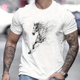 kkboxly  Running Horse Men's T-shirt For Summer Outdoor, Casual Slightly Stretch Crew Neck Tee Short Sleeve Graphic Stylish Clothing