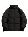 kkboxly  Drawstring Zip Up Coat, Casual Solid High Neck Long Sleeve Winter Outerwear, Women's Clothing