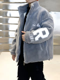 kkboxly  kkboxly  Boys Fleece Thick Coat Letter Print Full Zip Jacket For Autumn And Winter, Everyday