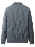kkboxly  Men's Solid Padded Jacket, Men Casual Padded Coat Windbreaker Zipper Pocket Crew Collar For Men Winter
