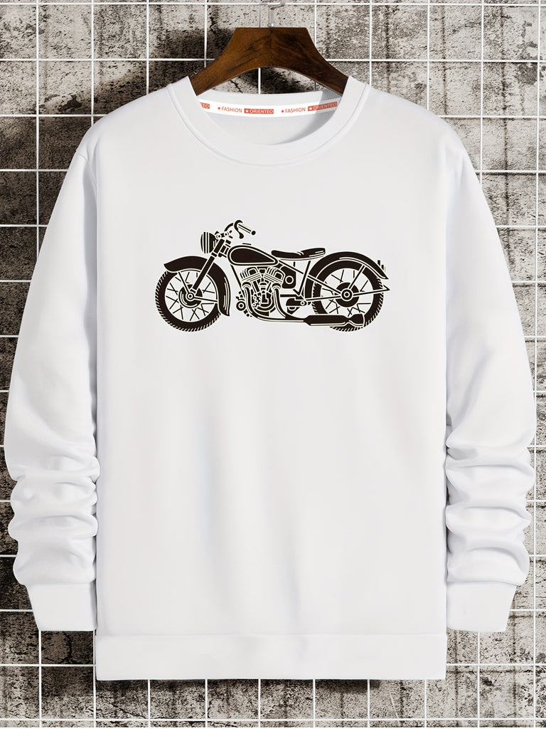kkboxly  Motorcycle Print Men's Crew Neck Long Sleeve Sweatshirt, Casual Wear, Graphic Pullover, Men's Clothing For Spring Fall Winter