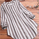 kkboxly  Plus Size Casual Blouse, Women's Plus Stripe Print Button Up Round Neck Long Sleeve Blouse