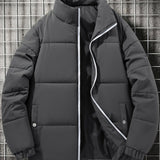 kkboxly  Men's Warm Padded Jacket, Casual Lapel Puffer Coat For Fall Winter