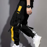 kkboxly kkboxly  Multi-pocket Ribbon Design, Men's Color Block Cargo, Trendy Comfy Jogger Pants