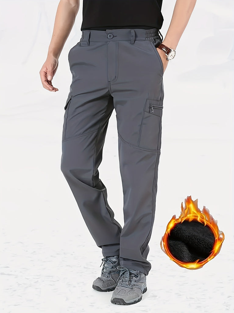 kkboxly  Classic Design Cargo Pants,  Men's Multi Flap Pocket Trousers, Men's Casual Street Style Solid Color Work Pants Outdoors Streetwear
