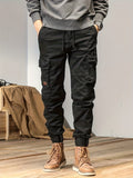 kkboxly  Trendy Solid Cargo Cotton Pants, Men's Multi Flap Pocket Trousers, Loose Casual Outdoor Pants, Men's Work Pants Outdoors Streetwear Hip Hop Style