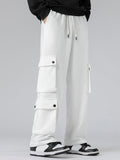 kkboxly  Solid Loose Men's Cargo Style Drawstring Casual Pants With Multiple Pockets For Spring Fall Outdoor