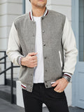 kkboxly  Classic Design Varsity Jacket, Men's Casual Color Block Button Up Jacket For Spring Fall School Baseball