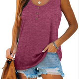 kkboxly  Button Down Sleeveless Cami Top, Solid Crew Neck Casual Fashion Sleeveless Loose Fit Tank Top, Women's Clothing