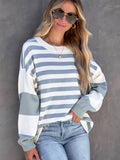 kkboxly  Striped Drop Shoulder Pullover, Crew Neck Long Sleeve Sweatshirt For Fall & Winter, Women's Clothing