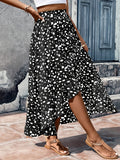 kkboxly  Dalmatian Print Ruffle Hem Skirt, Casual Skirt For Spring & Summer, Women's Clothing