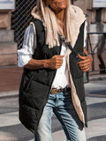 kkboxly  Solid Zipper Hooded Vest, Versatile Faux Fur Thermal Sleeveless Outwear, Multiple Ways Of Wearing,Women's Clothing