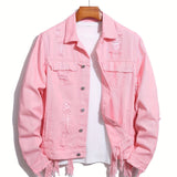 kkboxly  Men's Trendy Denim Jackets, Vintage Lapel Comfy Streel Style Tops For Men's Autumn & Winter Wearing