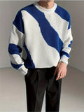 kkboxly  All Match Knitted Color Block Wave Pattern Cable Sweater, Men's Casual Warm Slightly Stretch Crew Neck Pullover Sweater For Men Fall Winter