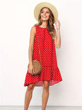 Kkboxly  Polka Dot Ruffle Hem Dress, Casual Crew Neck Sleeveless Tank Dress, Women's Clothing