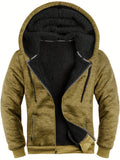 kkboxly  Men's Warm Fleece Hooded Jacket, Casual Zip Up Hoodie With Kangaroo Pocket For Fall Winter