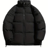 kkboxly  Drawstring Zip Up Coat, Casual Solid High Neck Long Sleeve Winter Outerwear, Women's Clothing
