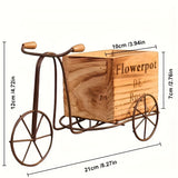 1pc Rustic Wooden Tricycle Planter - Vintage Iron Bicycle Flower Pot Holder with Farmhouse Decor - Ideal for Indoor/Outdoor Garden Display, Home & Office Desk, and Holiday Gift Decorations