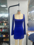 kkboxly  Squared Neck Split Dress, Club Wear Solid Bodycon Mini Dress, Women's Clothing