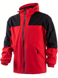 kkboxly  Men's Casual Color Block Hooded Lightweight Waterproof Windbreaker Jacket Coat Regular Fit Coat For Spring Autumn Outdoors Hiking