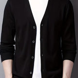 kkboxly  Men's V-neck Casual Cardigan, Plain Thermal Regular Fit Knit Sweater For Spring Autumn