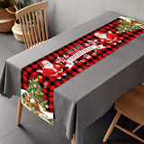 Christmas Tablecloth Decoration - 1PC Polyester Table Runner with Santa & Xmas Tree Design for Holiday Dinner, Machine Made Festive Table Decor, 70.8" x 13.8" - Red Checkered Seasonal Event Table Cover