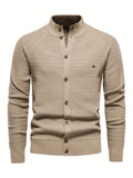 kkboxly  Men's Classic Design Knitted Cardigan Cotton Blend Button Mock Neck Sweater