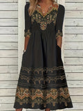 kkboxly  Ethnic Floral Print Dress, Vintage Notched Neck Half Sleeve Dress, Women's Clothing