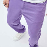 Y2K Violet Loose Fit Jeans, Men's Casual Retro Style Denim Pants For Spring Summer