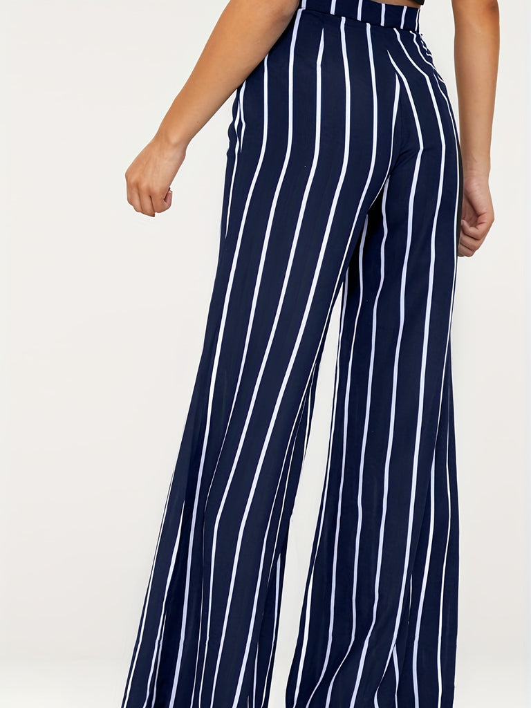 kkboxly  Striped Wide Leg Pants, Elegant High Waist Pants For Spring & Summer, Women's Clothing