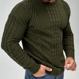 kkboxly  All Match Knitted Cable Slim Sweater, Men's Casual Warm Slightly Stretch Crew Neck Pullover Sweater For Men Fall Winter