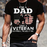 Comfy Father's Day T-Shirt with Dad & Veteran Pattern Print - Perfect Summer Clothing for Men
