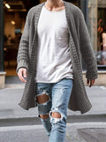 kkboxly  Elegant Middle Stretch Cardigan Sweater, Men's Casual Vintage Style V Neck Open Front Cardigan Coat For Fall Winter Streetwear