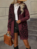 kkboxly  Zebra & Leopard Pattern Open Front Cardigan, Vintage Long Sleeve Hooded Sweater, Women's Clothing