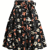 kkboxly  Polka Dot Print Pleated Skirts, Vintage Bow Flare Skirts For Spring & Summer, Women's Clothing