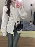 kkboxly  Solid Cross Tie Blouse, Casual Long Sleeve Blouse For Spring & Fall, Women's Clothing