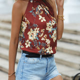kkboxlyFloral Print Halter Neck Blouse, Elegant Casual Blouse For Spring & Summer, Women's Clothing