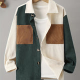 Kids Boys Color Block Corduroy Shirts Long Sleeve Button Down Tops Spring Fall Outwear Shirts Jacket Clothes