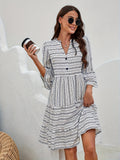 kkboxly  Tribal Stripe Print Dress, Casual V Neck Flared Sleeve Dress, Women's Clothing