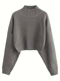 kkboxly  Long Sleeve Drop Shoulder Sweater, Loose Solid Casual Sweater, Women's Clothing