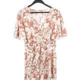 kkboxly  Boho Floral Print Belted Jumpsuit, Flutter Sleeve Deep V Neck Casual Jumpsuit For Summer & Spring, Women's Clothing