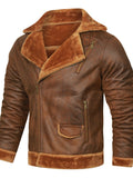kkboxly  Warm Fleece Hooded PU Jacket, Men's Casual Winter Jacket Coat For Outdoor Activities