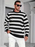 kkboxly  Men's Striped Sweater With Long Sleeves, Ripped Knit Pullover Sweater For Spring & Autumn, Plus Size